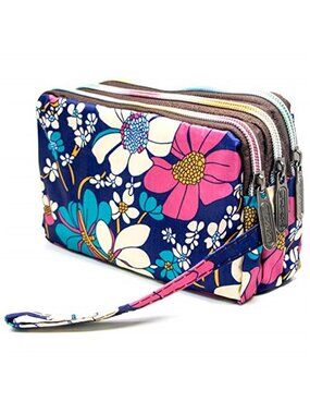 Womens Nylon Wallet Clutch Large Capacity Wristlet Phone Card Organizer Purse